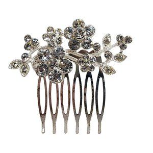 Women's Rhinestone Silvertone Floral Hair Comb Hair Pick Accessories  Fashion